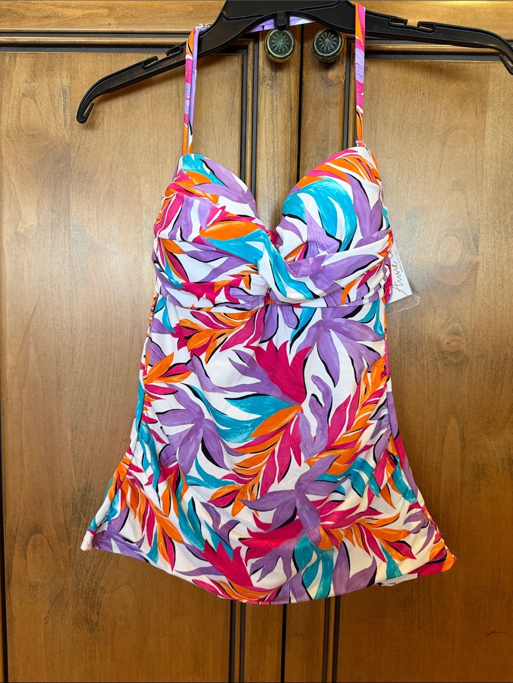 Anne Cole Multicolor Vibrant Tropical Leaf-Print Tankini Top